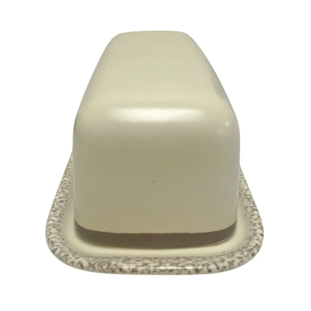 Vintage‎ Pfaltzgraff Butter Dish w/Lid Stoneware Speckled Beige Minimalistic